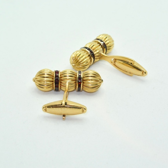 SOLD Lucien Piccard 14K With Garnets Cufflinks - Picture 4 of 4